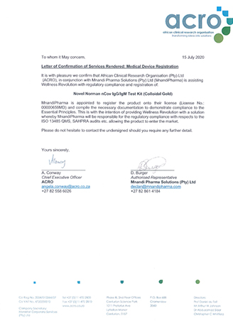 African clinical research organisation Confirmation Letter